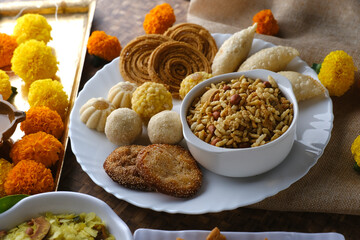 Diwali snacks Diwali faral, Diwali Special sweet and salty snacks, Festival snacks from Maharashtra, India.