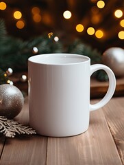 Obraz na płótnie Canvas blank white coffee mug on a christmas background - mockup template