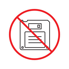 Forbidden floppy disk icon. No floppy disk vector sign. Prohibited disc icon. Warning, caution, attention, restriction. No floppy disk icon. Diskette flat symbol pictogram UX UI