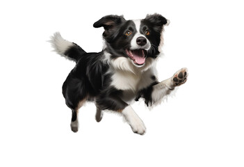 Fototapeta premium Happy border collie dog jumping on a transparent background