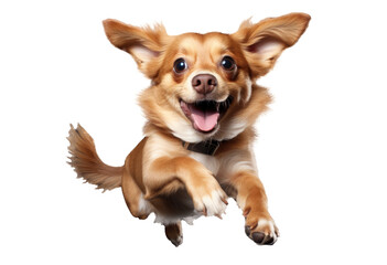 funny dog running and looking at the camera on a transparent background