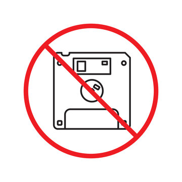 Forbidden floppy disk icon. No floppy disk vector sign. Prohibited disc icon. Warning, caution, attention, restriction. No floppy disk icon. Diskette flat symbol pictogram UX UI