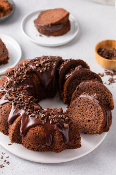 Chocolate bundt cake with chocolate ganache icing