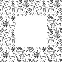 New year background. Doodle illustration with christmas and new year icons