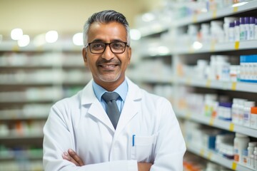 A Scientist Examining Medications on Pharmacy Shelves