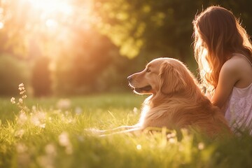 A Serene Moment: Woman and Dog Enjoying Nature's Embrace