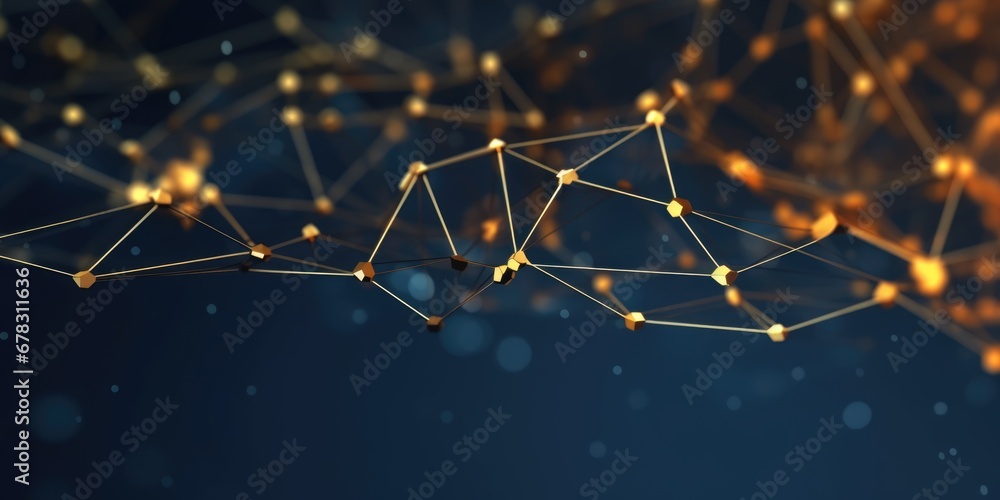 Poster 3d network connections with plexus design blue and gold color background wallpaper. generative ai im