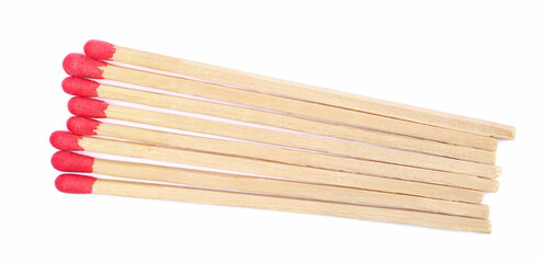 Fire matches pile isolated on white, top view
