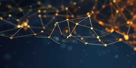 3D network connections with plexus design blue and gold color background wallpaper. Generative AI...