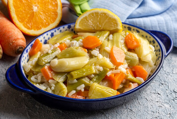 Turkish Cuisine. Leek with Olive Oil (Turkish name; Zeytinyagli Pirasa) Turkish Braised Leeks and Carrots In Olive Oil.
