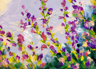 Oil painting. Small flowers in the field