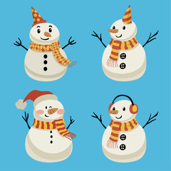 Happy snowman with various pose collection