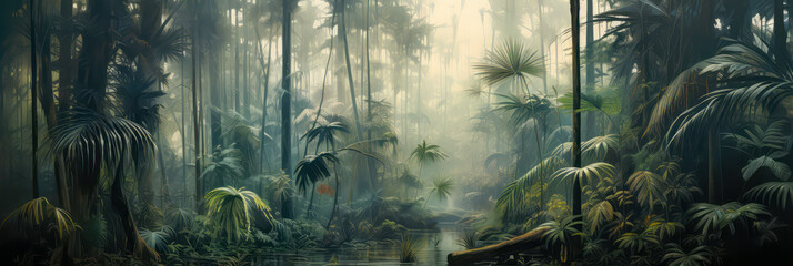 Regenwald. Landschaft mit tropischen Bäumen und Pflanzen. Generiert mit KI