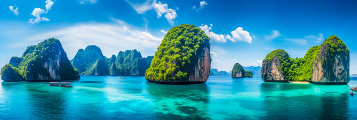 Landschaft mit Meer und Felsen in Thailand. Generiert mit KI
