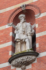 Amsterdam Stedelijk Museum Building Exterior Detail with Statue in a Niche, Netherlands