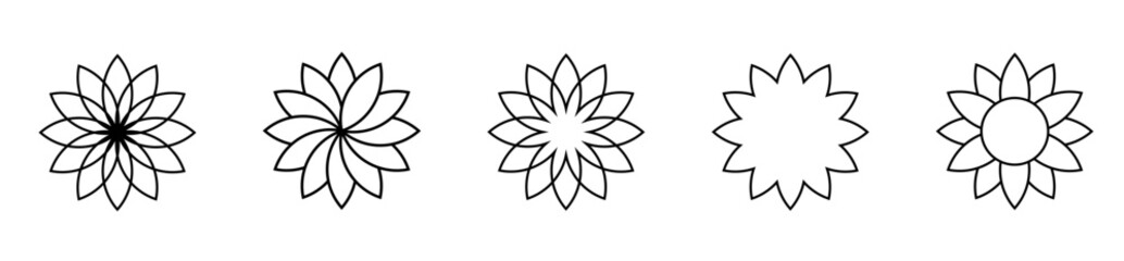  Flowers black silhouette icons. Vector illustration isolated on white background.