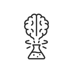 Flask with an explosion in the shape of a brain, linear icon. Science, scientific discovery. Line with editable stroke