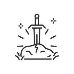 King Arthur's sword in stone, linear icon. Medieval Tales. Line with editable stroke