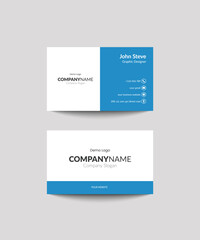 Vector Modern Creative and Clean double sided white and blue business card template layout design.