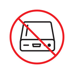 Forbidden Prohibited Warning, caution, attention, restriction. Hard drive vector icon. External hard disk icon. Hard disk drive flat sign. Portable Power bank icon UX UI