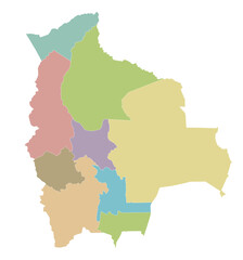 Vector blank map of Bolivia with departments and administrative divisions. Editable and clearly labeled layers.