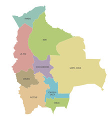 Vector map of Bolivia with departments and administrative divisions. Editable and clearly labeled layers.