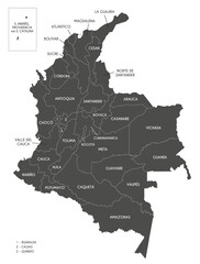 Vector map of Colombia with departments, capital region and administrative divisions. Editable and clearly labeled layers. - obrazy, fototapety, plakaty