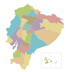 Vector blank map of Ecuador with provinces and administrative divisions. Editable and clearly labeled layers.