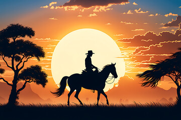 Fototapeta na wymiar silhouette of a horse in sunset