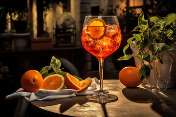 glass of aperol spritz cocktail with orange