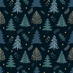 Obraz premium Vector seamless pattern with stylized Christmas trees. Christmas, winter pattern