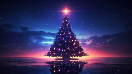 Generative AI, Christmas tree in cyberpunk style, futuristic nostalgic 80s, 90s. Neon lights vibrant colors.