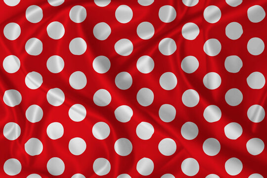 White Polka Dot With Red Background On Fabric Texture