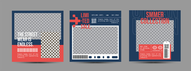 Modern urban futuristic streetwear fashion design for social media post template