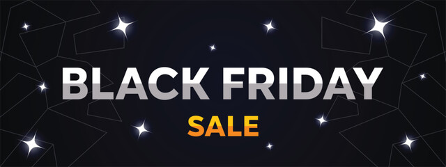 "Typography for Black Friday Sale Banner with White, Yellow, and Starlight Text on a Black Background. Design Template for Black Friday Sale."