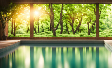 Relaxing spa set with blurred nature