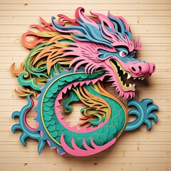 illustration Dragon layered multicolor pastel laser cut , generated by AI