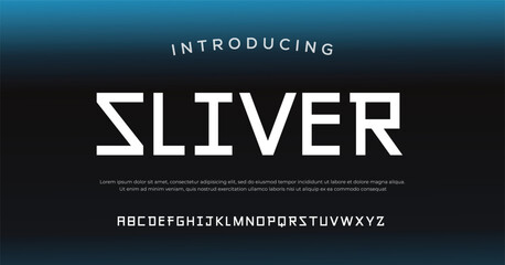 SLIVER Modern abstract digital alphabet font. Minimal technology typography, Creative urban sport fashion futuristic font and with numbers. vector illustration. - obrazy, fototapety, plakaty