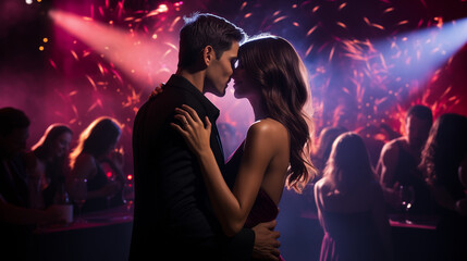 Beautiful couple kissing and dancing in nightclub - Powered by Adobe