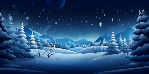 Fototapeta premium Panorama of winter evening forest. Congratulatory, New Year or Christmas background.