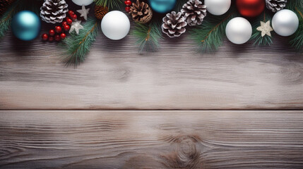 Christmas Tree with Decorations on wooden