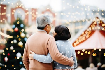 Fototapeta na wymiar Senior couple enjoying a Christmas market together