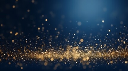 abstract background with Dark blue and gold particle. Christmas Golden light shine particles bokeh on navy blue background. Gold foil texture. Holiday concept