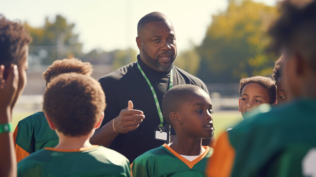Elementary school African American coach playing American football with his students.


 - Powered by Adobe