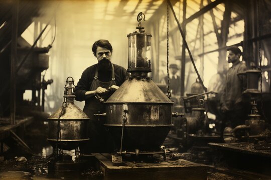 A vintage and retro spooky person in the collodion wet plate process technique. Generative AI, AI