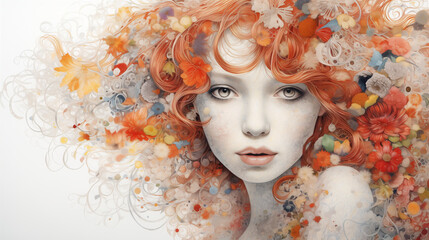 Fantasy floral portrait of beautiful woman