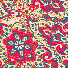 Fototapeta na wymiar Floral Seamless vector pattern with paisley ornament.