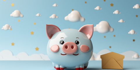 Glücksschwein als Glücksbringer für das neue Jahr zu Sylvester als Geschenk im Querformat für Banner, ai generativ