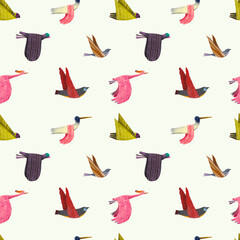 Bird seamless pattern. Watercolor vector illustration. cute animal.