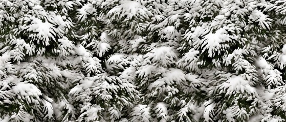 Close-up of pine trees heavily laden with fresh snow